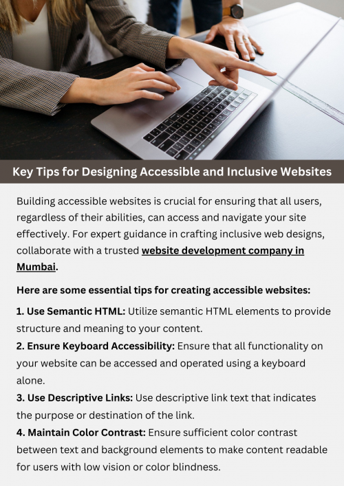 Designing accessible and inclusive websites involves implementing strategies to ensure all users, regardless of disabilities, can navigate and interact with your site effectively. Key practices include using clear, readable fonts, providing text alternatives for images, ensuring keyboard navigability, and following color contrast guidelines. By prioritizing these elements, you create a more inclusive online experience. To know more visit here https://singhimarketingsolutions.com/website-development-services/mumbai/