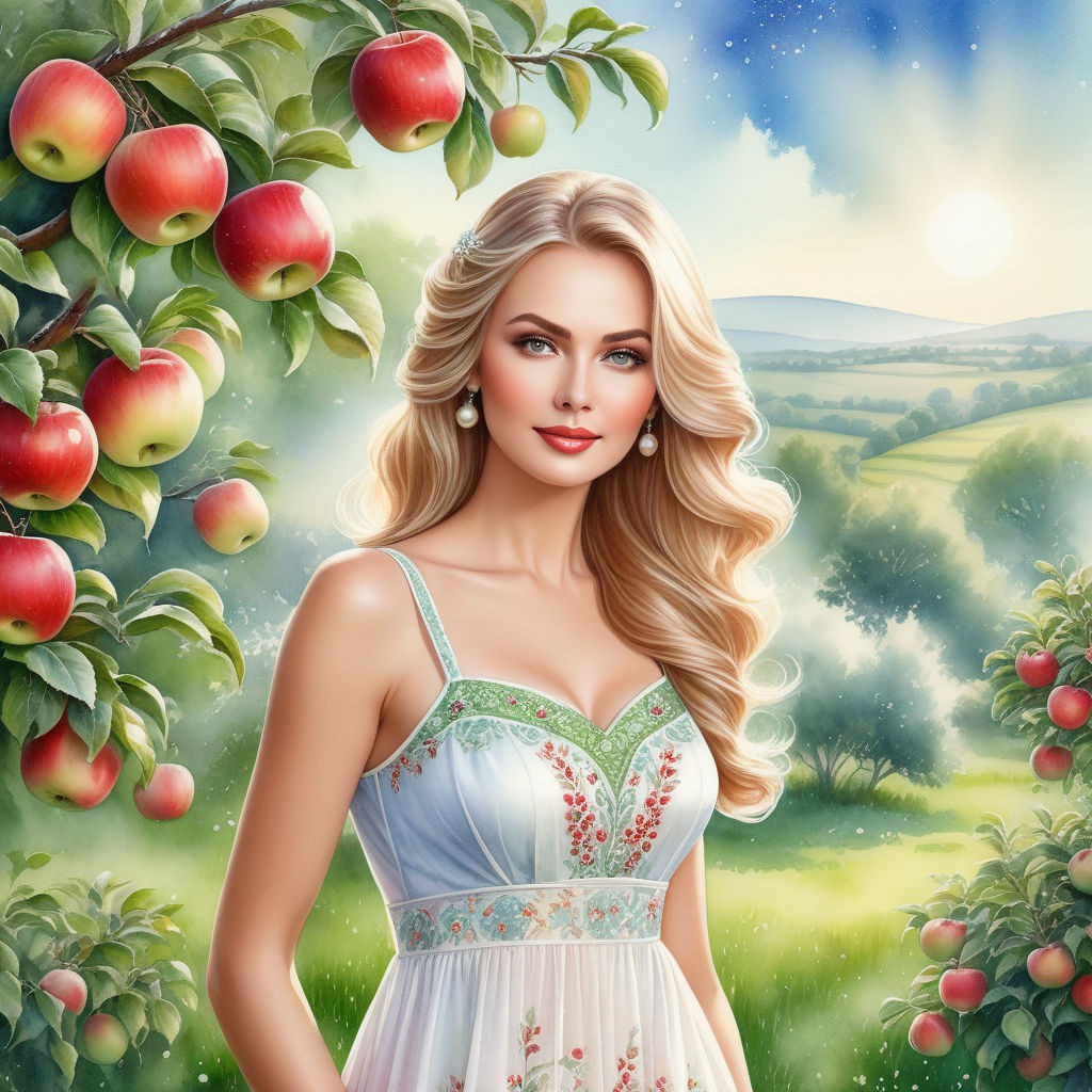 a beautiful russian woman in a summer sundress against a landscape background the ideal of natural