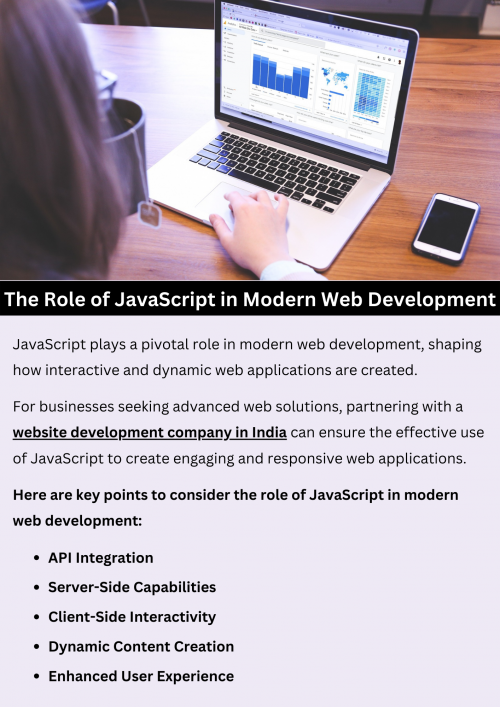 JavaScript is essential in modern web development for creating dynamic and interactive websites. It enables real-time updates, complex animations, and responsive features that enhance user experience. JavaScript frameworks and libraries, such as React and Angular, streamline development processes and facilitate the creation of scalable applications. Its role extends to both client-side and server-side development, making it a cornerstone of contemporary web technologies. To know more visit here https://singhimarketingsolutions.com/website-development-services/