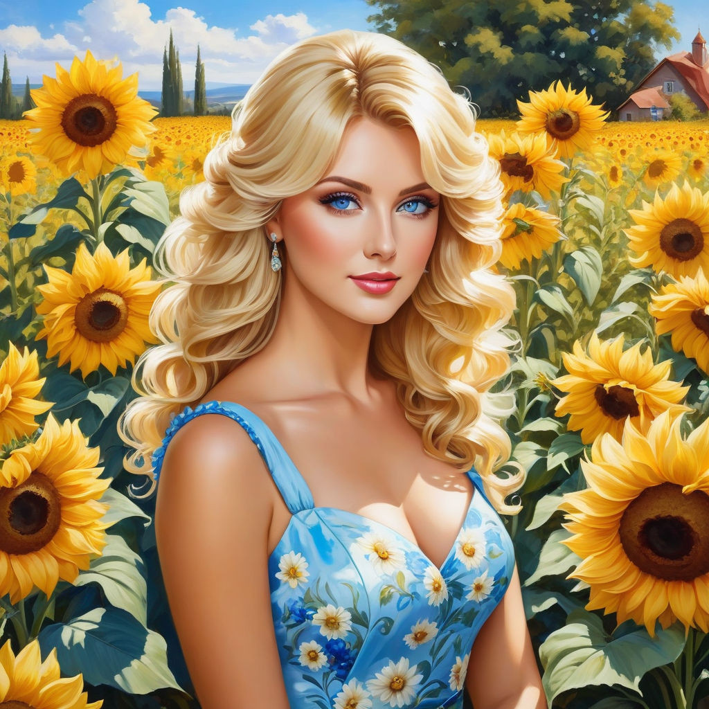 portrait paintingblonde woman with blue eyeshairstyle debut with bangsbeautiful curlsbeautiful d (1)