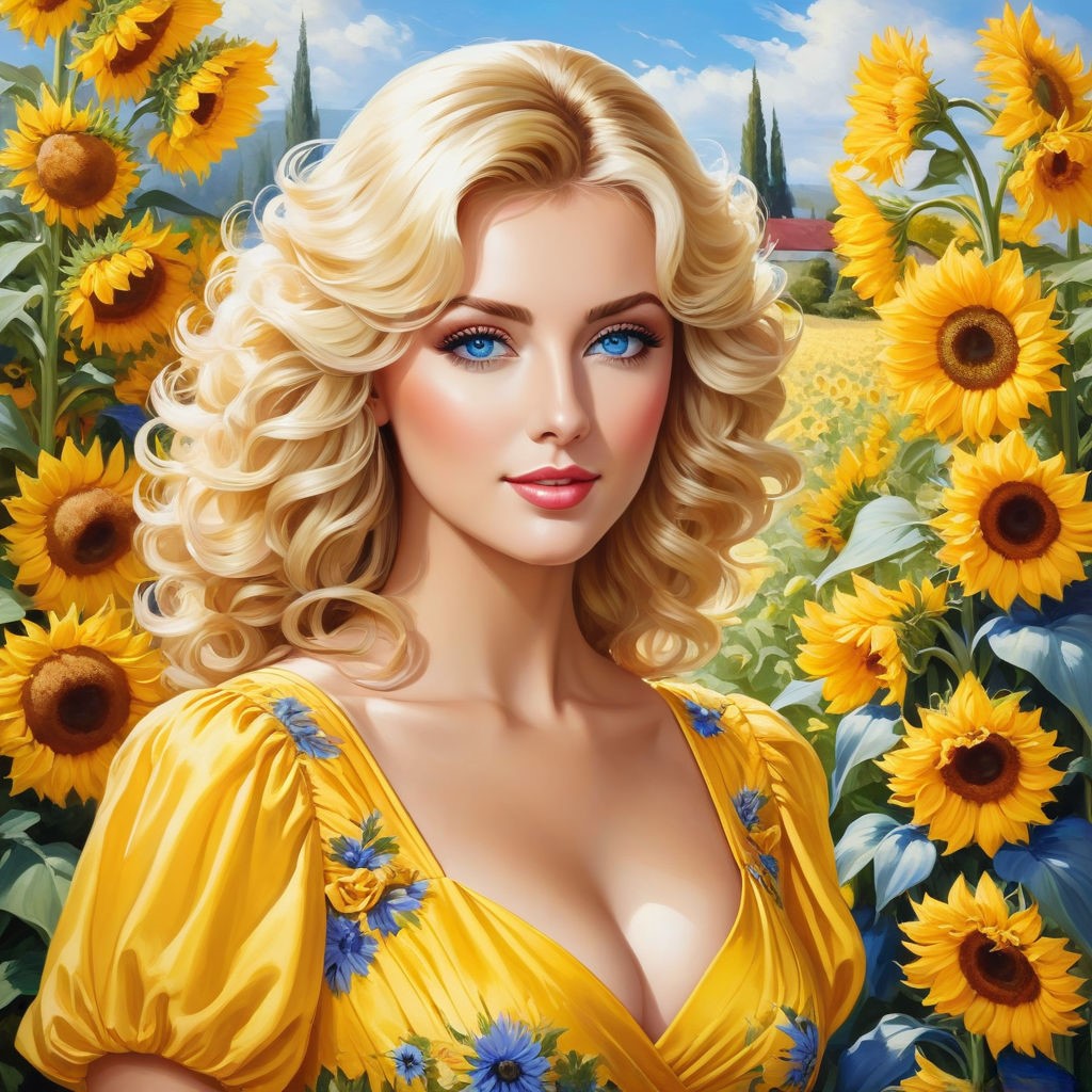 portrait paintingblonde woman with blue eyeshairstyle debut with bangsbeautiful curlsbeautiful d