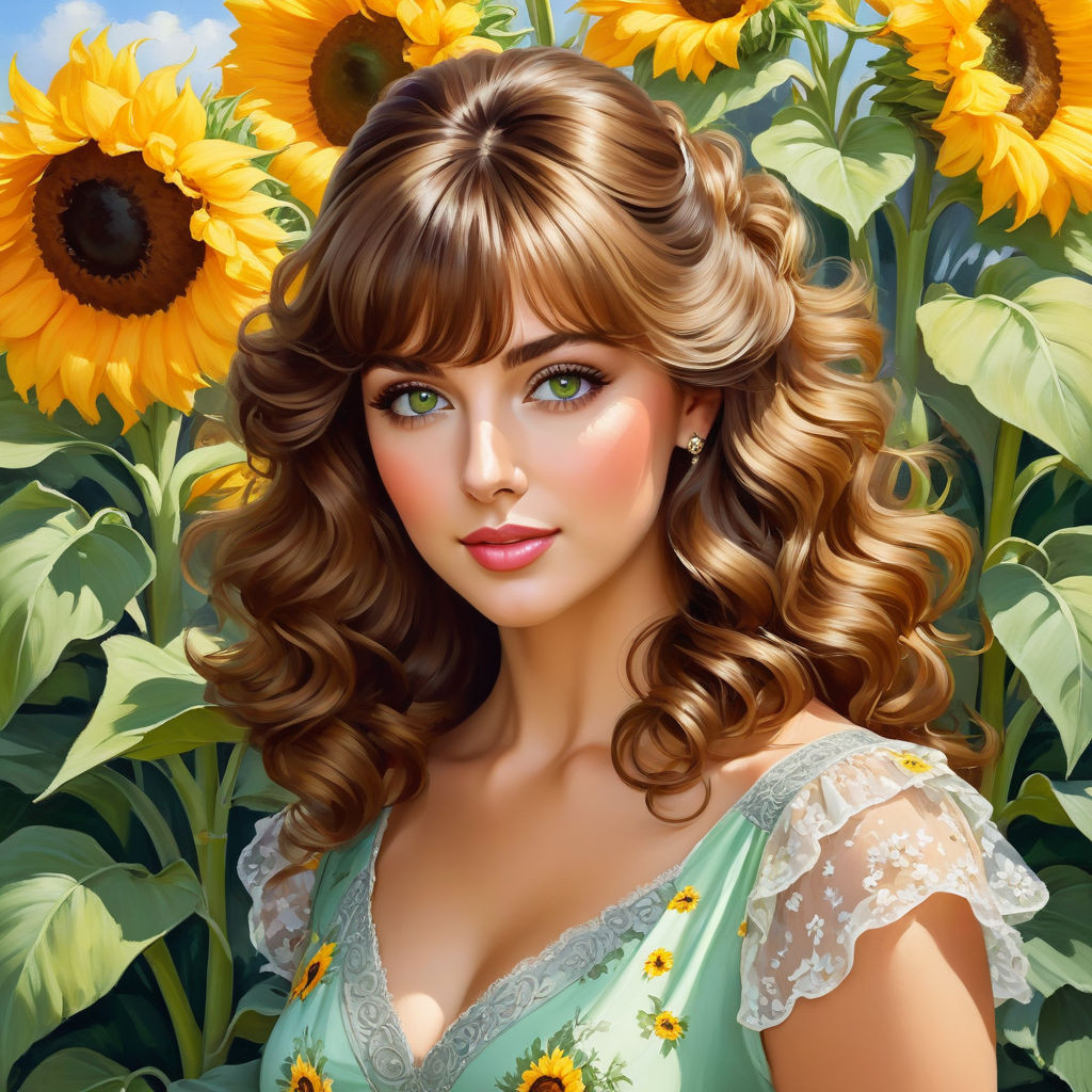 portrait paintingbrown haired woman with gray green eyeshairstyle debut with bangsbeautiful cur (2)