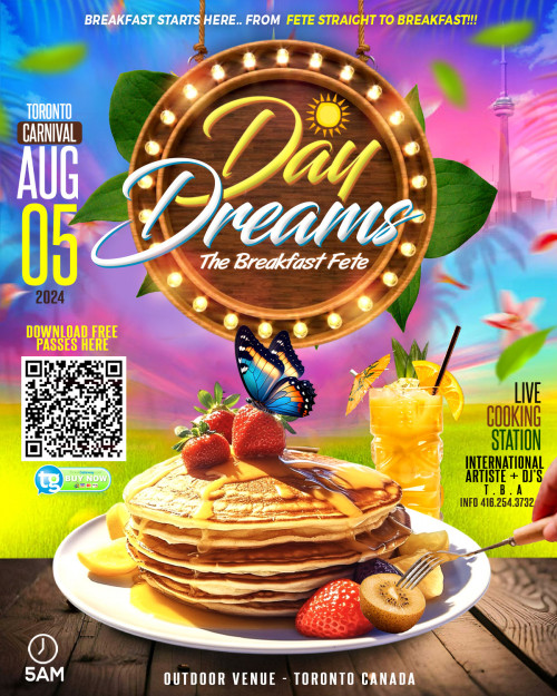 Triple Threat is organizing Day Dreams The Breakfast Party event by Triple Threat on 2024–08–05  5 AM in ,  Canada, we are selling the tickets for Day Dreams The Breakfast Party https://www.ticketgateway.com/event/view/daydreamsbreakfasttoronto