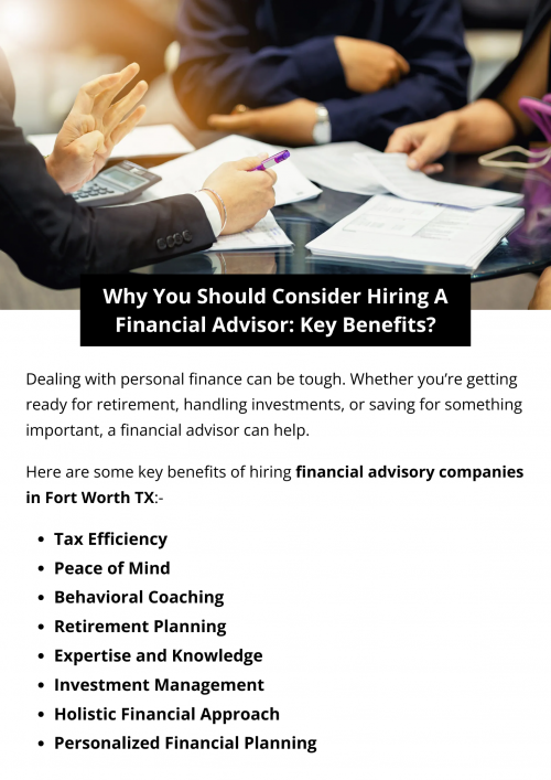 Hiring a financial advisor can be a smart move for your financial health. They offer expert guidance on retirement planning, investment management, and saving for major life events. With their help, you can make informed decisions, avoid costly mistakes, and create a personalized financial plan to reach your goals. Their experience can provide peace of mind and help you achieve financial success. To know more visit here https://www.alignedwealthadv.com/financial-planning-fort-worth-tx