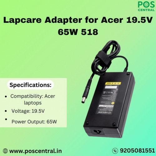 Enhance your Acer laptop's performance with the Lapcare 19.5V 65W Adapter, designed for optimal compatibility with Acer laptops. This high-performance adapter ensures a steady 19.5V output, delivering a reliable 65W of power to keep your device running smoothly. Whether you're replacing an old charger or need an extra one, this adapter is a perfect fit for your power needs. Trust in Lapcare for quality and durability. Buy Lapcare Adapter for Acer 19.5V 65W 518 today at POS Central India for guaranteed satisfaction. Visit fo rmore information: https://www.poscentral.in/lapcare-adapter-for-acer-19.5v-65w-518.html