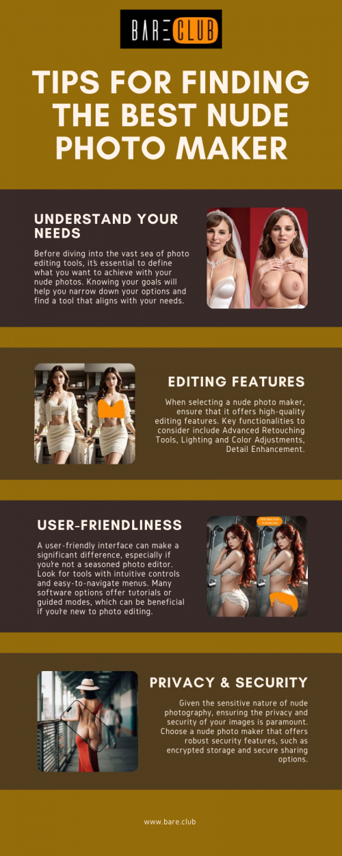 Finding the best nude photo maker involves evaluating various factors, from editing features and user-friendliness to privacy and cost. By understanding your needs and exploring your options, you can select a tool that enhances your images and aligns with your creative vision. https://bare.club/generate