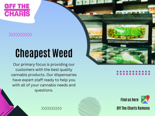 It is important to purchase cannabis from a reputable dispensary that not only offers a variety of strains but also ensures quality and safety. While it may be tempting to go for the cheapest weed Ramona options, it is crucial to prioritize quality over price.

Official Website : https://www.offthechartsshop.com/

Off The Charts Ramona
Address : 618 Pine St, Ramona, CA 92065, United States
Phone : (760) 440-0040

Find Us on Google Map : http://goo.gl/maps/s9JMqSLhtYdJGvxv5

Business Site : https://off-the-charts-ramona.business.site/

Our Profile : https://gifyu.com/otcramona

More Photos : 

http://chilp.it/96cfffe
http://chilp.it/7552160
http://chilp.it/b384532
http://chilp.it/a4a4df1