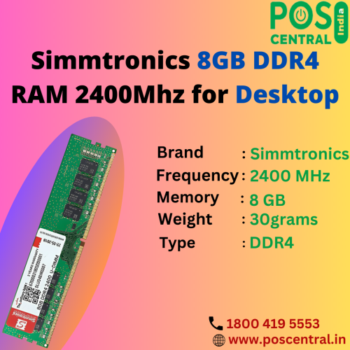 The Simmtronics 8GB DDR4 RAM 2400Mhz for Desktop is a high-performance memory module designed specifically for desktop computers. The RAM functions at a speed of 2400MHz. This indicates the speed at which data can be transferred between the RAM and other components of the computer, resulting in smoother and faster performance. Having 8GB of memory allows for efficient multitasking, running multiple applications simultaneously, and handling resource-intensive tasks. You can visit the POS Central India website to Buy 8GB DDR4 2400MHz Desktop RAM at reasonable cost with free express delivery. For more information, go to https://www.poscentral.in/simmtronics-8gb-ddr4-ram-2400-mhz-for-desktop.html