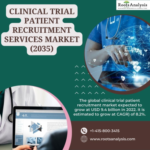 The global clinical trial patient recruitment market expected to grow at USD 9.4 billion in 2022. It is estimated to grow at compounded annual growth rate (CAGR) of 8.2% during the forecast period. The roots analysis report features an extensive study of the current market size and future market growth of the clinical trial recruitment market. Get a detailed insights report now!

For more details, click here: https://www.rootsanalysis.com/reports/view_document/patient-recruitment-and-retention-services-market/245.html