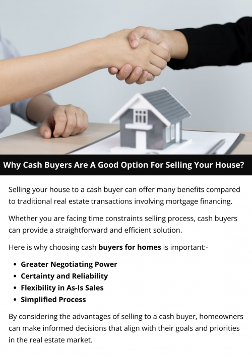Cash buyers offer a swift and hassle-free selling process for homeowners. They eliminate the need for appraisals, inspections, and loan approval, reducing the risk of deals falling through. With no financing delays, sellers can close quickly, often within days, and avoid the uncertainties associated with traditional sales. To know more visit here https://www.904homebuyer.com/buy