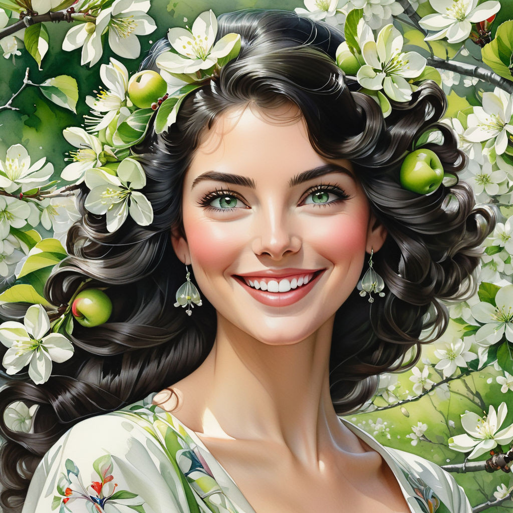 dark haired woman smiling happily gray green eyes anatomically flawless facial structure center (2)