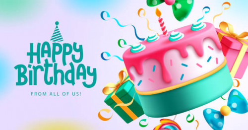 Birthday cake vector background design. Happy birthday greeting text with yummy cake element decorat