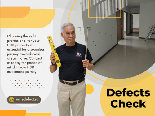 A DIY defects check allows you to examine your new home and identify any issues. However, you may miss some technical defects that require expert knowledge. 

Official Website : https://uncledefect.sg/

Uncle Defect SG
Address : 15 Duku Rd, Singapore 429165
Call Us : +6593233338

Find us on Google Map : https://maps.app.goo.gl/NNV2wYLFar2raHk4A

My Profile : https://gifyu.com/uncledefect

More Images :
https://tinyurl.com/bdh2usj
https://tinyurl.com/ybubccks
https://tinyurl.com/5he9wzc5
https://tinyurl.com/254ecfw5