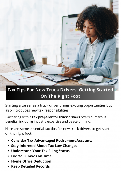 Starting your career as a truck driver with proper tax management is crucial for your financial well-being. By understanding your tax obligations, keeping detailed records, claiming all eligible deductions, and seeking professional advice, you can ensure that your taxes are managed effectively and efficiently. To know more visit here https://www.truckersprocpa.ca/trucking-tax-planning-preparation-services