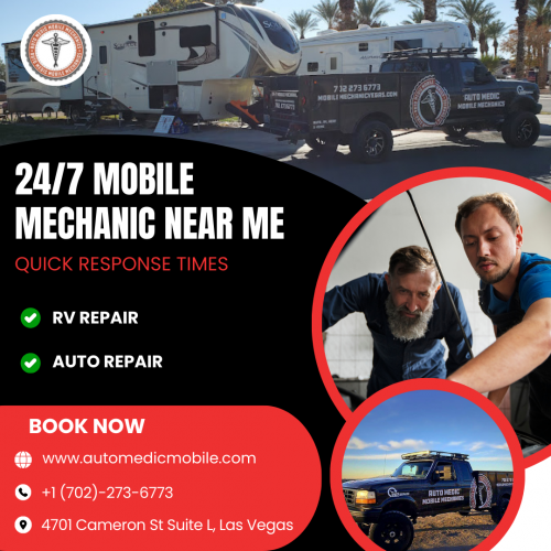 Looking for a reliable "RV Mechanic Near Me" in Las Vegas? Auto Medic Mobile Mechanics offers 24/7 RV repair services to keep you on the road. Our expert Mobile Mechanic Las Vegas are available around the clock to handle any RV maintenance or emergency repairs. Trust Our service for prompt, professional service whenever you need it. Experience the convenience of a mobile RV mechanic near you, ensuring your RV is always ready for your next adventure.

For More Information Visit: https://www.automedicmobile.com/rv-repair-las-vegas/