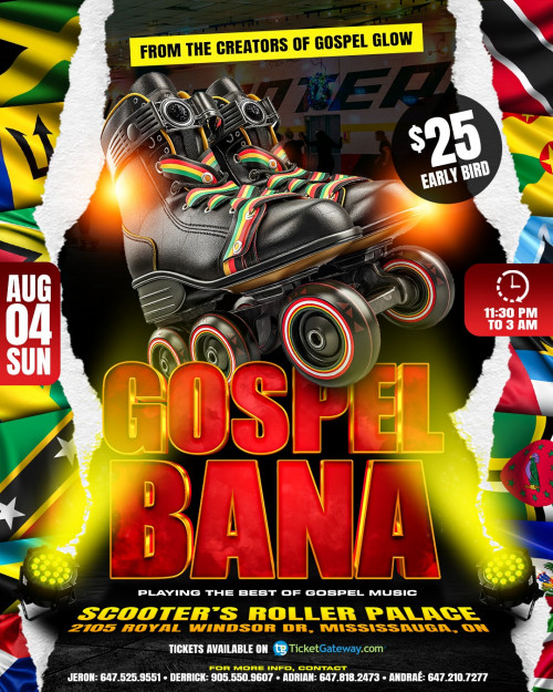 JKDTHEDJ is organizing GOSPEL BANA - The 100% Gospel Rollerskating Event event by JKDTHEDJ on 2024–08–04 11:30 PM in Canada, we are selling the tickets for GOSPEL BANA - The 100% Gospel Rollerskating Event. https://www.ticketgateway.com/event/view/gospelbana