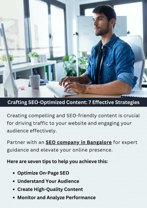 Creating compelling and SEO-friendly content involves several key strategies. Start by conducting keyword research and incorporating relevant terms naturally. Craft engaging titles and introductions to hook readers. Use subheadings and bullet points for readability. Incorporate multimedia elements like images and videos. Finally, optimize meta tags and include internal and external links for enhanced SEO performance. To know more visit here https://singhimarketingsolutions.com/seo-services/bangalore/