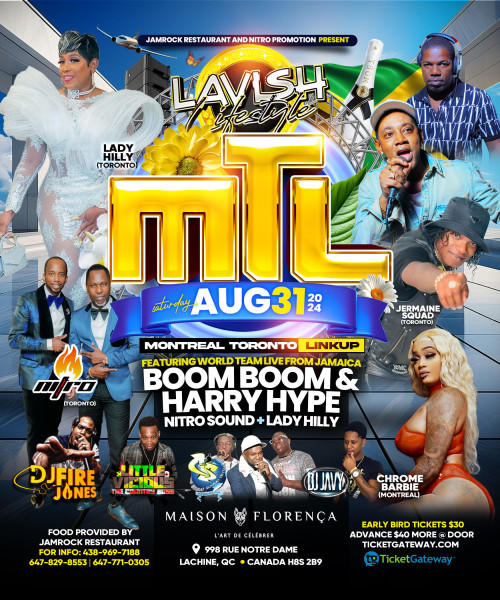 Jamrock Restaurant is organizing Lavish lifestyle MTL event by Jamrock Restaurant on 2024–08–31 09 PM in Canada, we are selling the tickets for Lavish lifestyle MTL. https://www.ticketgateway.com/event/view/mtllavishlifesyle