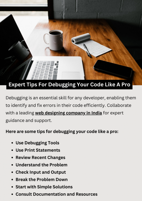 To debug code effectively, start by understanding the problem thoroughly, break down complex issues into smaller parts, and utilize debugging tools like print statements and debuggers. Review code logic, check for syntax errors, and test inputs and outputs systematically. Document your debugging process for future reference and continuous improvement. To know more visit here https://singhimarketingsolutions.com/web-designing-services/