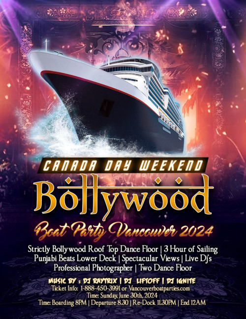 Vancouver Yacht Parties is organizing Canada Day Weekend Bollywood Boat Party Cruise Vancouver 2024 event by Vancouver Yacht Parties on 2024–06–30 07:30 PM in Canada, we are selling the tickets for Canada Day Weekend Bollywood Boat Party Cruise Vancouver 2024. https://www.ticketgateway.com/event/view/canada-day-weekend-bollywood-boat-party-cruise-vancouver-2024