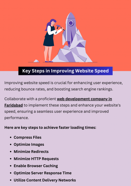 Learn essential steps to enhance website speed for improved user experience and SEO performance. From optimizing images and minimizing HTTP requests to leveraging browser caching and utilizing content delivery networks (CDNs), discover practical strategies to reduce load times and increase site responsiveness. Implement these key steps to ensure your website loads quickly, keeping visitors engaged and satisfied. To know more visit here https://singhimarketingsolutions.com/website-development-services/faridabad/