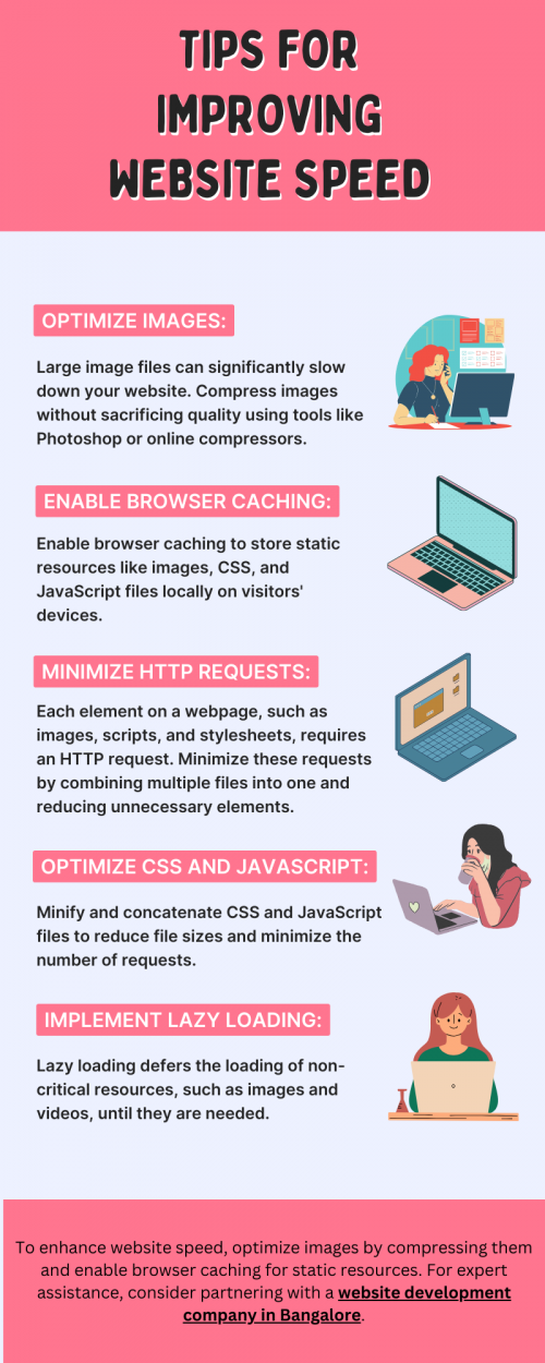 Improve website speed for enhanced user experience and search engine rankings. Optimize images and videos for faster loading times. Minimize HTTP requests and enable browser caching. Utilize content delivery networks (CDNs) for global reach. Compress files and enable GZIP compression. Regularly monitor website speed and implement necessary optimizations to ensure optimal performance. To know more visit here https://singhimarketingsolutions.com/website-development-services/bangalore/