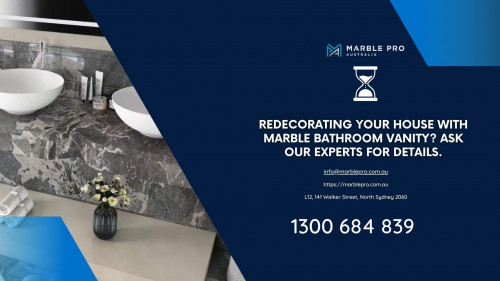 Does your bathroom vanity look monotonous? Incorporate marble bathroom vanity today from Marble Pro to add a touch of sophistication and elegance to your bathroom. Our company provides a wide range of services at an affordable pricing that will transform your home. Checkout our official website for more details of our services - http://marblepro.com.au or contact us.