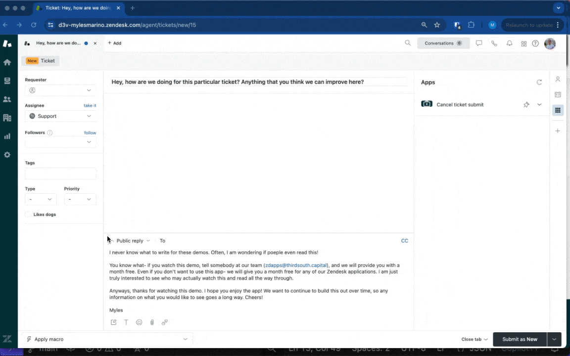 Undo Ticket Submit Demo