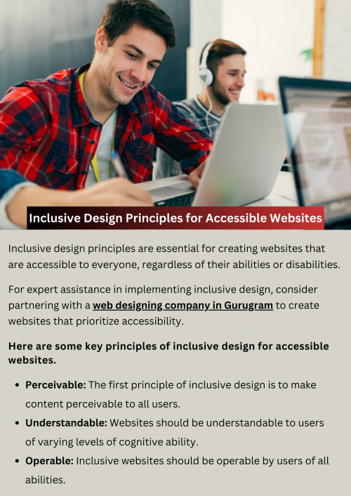 Inclusive design principles ensure websites are accessible to everyone. Consider diverse user needs, including those with disabilities. Use clear and simple language, descriptive links, and alt text for images. Provide options for adjusting text size and color contrast. Make navigation intuitive and easy to use. By following inclusive design principles, websites become welcoming and usable for all visitors. To know more visit here https://singhimarketingsolutions.com/web-designing-services/gurugram/