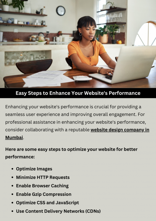 Discover easy steps to enhance your website's performance. From optimizing images and minimizing code to leveraging browser caching and content delivery networks (CDNs), learn practical strategies to boost loading speed and user experience. By implementing these techniques, you can improve site responsiveness, increase visitor engagement, and achieve better results. Elevate your website's performance with these simple yet effective methods. To know more visit here https://singhimarketingsolutions.com/web-designing-services/mumbai/