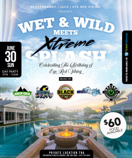 Broken Kandy Entertainment is organizing Wet & Wild/X-treme Splash event by Broken Kandy Entertainment on 2024–06–30 03 PM in Canada, we are selling the tickets for Wet & Wild/X-treme Splash. https://www.ticketgateway.com/event/view/wet---wild-x-treme-splash