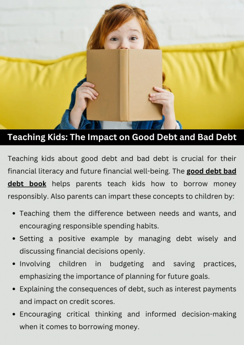 Teaching kids about good debt and bad debt is important for their financial understanding. Good debt, like loans for education or a house, can help them in the long run. Bad debt, such as borrowing for things they don't need, can lead to problems. By explaining these concepts early, parents can help kids make wise decisions about borrowing money and managing their finances responsibly. To know more visit here https://inflationeducation.net/product/good-debt-bad-debt-and-the-big-green-blob/