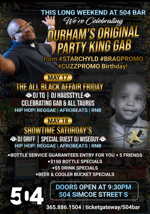 504BAR is organizing PARTY LIKE A TAURUS 🍾Celebrating The Birthday of Durham's Party King GAB! event by 504BAR on 2024–05–17 9:30 PM in Canada, we are selling the tickets for PARTY LIKE A TAURUS 🍾Celebrating The Birthday of Durham's Party King GAB!. https://www.ticketgateway.com/event/view/party-like-a-tauru---celebrating-the-birthday-of-durham--party-king-gab-
