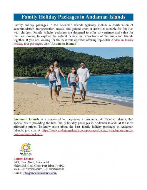 Andaman Islands is a renowned tour operator in Andaman & Nicobar Islands, that specializes in providing the best family holiday packages in Andaman Islands at the most affordable prices. To know more visit at https://www.andamanislands.com/packages/category/andaman-family-holiday-tour-packages