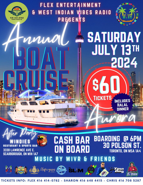 Flex Ent is organizing Annual Boat Cruise 2024 event by Flex Ent on 2024–07–13 06 PM in Canada, we are selling the tickets for Annual Boat Cruise 2024. https://www.ticketgateway.com/event/view/annualboatcruise2024