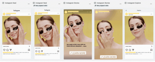 Collection Ad formats on instagram ad previews 1200x480px