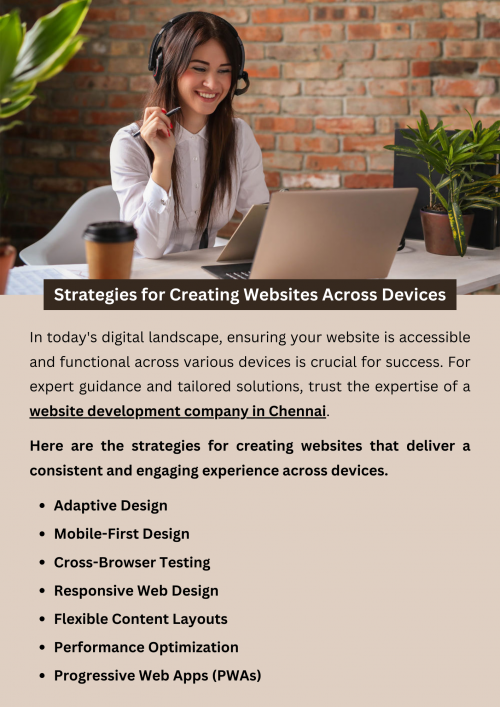 Creating websites that work seamlessly across devices requires a thoughtful strategy. Begin with a responsive design approach, ensuring content adapts fluidly to various screen sizes. Prioritize performance optimization for faster loading times, crucial for mobile users. Implement touch-friendly navigation and consider mobile-first design principles to prioritize essential content. Leverage testing tools to ensure compatibility across devices and browsers. To know more visit here https://singhimarketingsolutions.com/website-development-services/chennai/