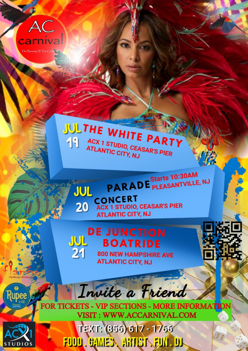AC CARIBBEAN CARNIVAL organizing DE JUNCTION BOATRIDE ATLANTIC CITY event by AC CARIBBEAN CARNIVAL on 2024–07–21 10:30 AM in United States, we are selling the tickets for DE JUNCTION BOATRIDE ATLANTIC CITY. https://www.ticketgateway.com/event/view/de-junction-boatride-atlantic-city