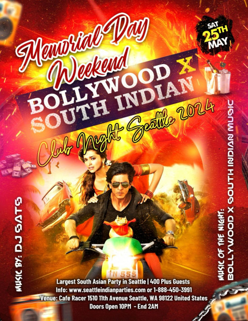 Seattle Indian Parties is organizing Bollywood X South Indian Club Night Seattle | Memorial Day Weekend Edition event by Seattle Indian Parties on 2024–05–25 09 PM in Canada, we are selling the tickets for Bollywood X South Indian Club Night Seattle | Memorial Day Weekend Edition. https://www.ticketgateway.com/event/view/bollywood-x-south-indian-club-night-seattle---memorial-day-weekend-edition