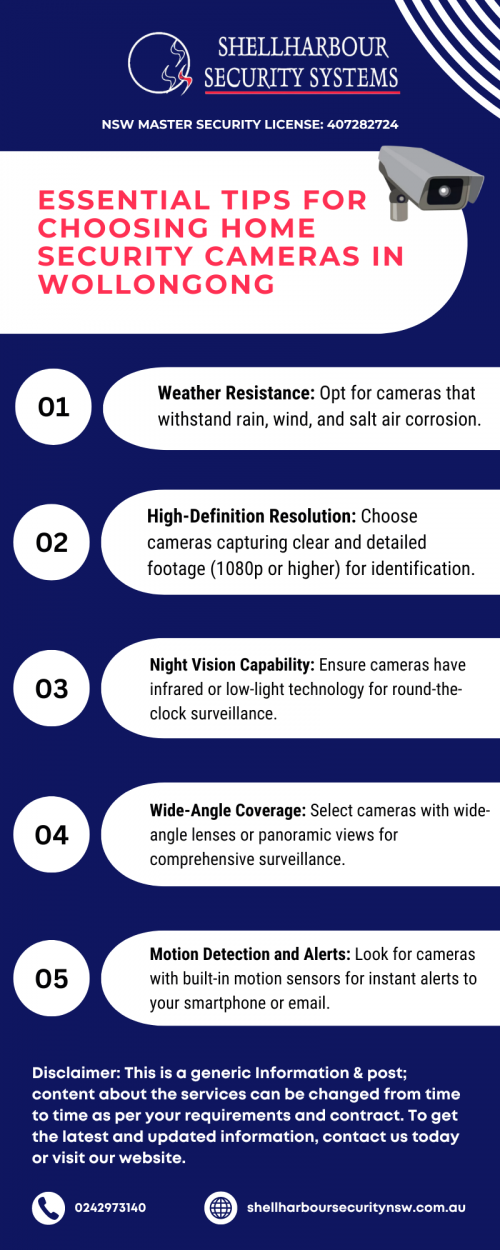 Discover essential tips for selecting the best home security cameras in Wollongong with Shellharbour Security Systems. Learn how to evaluate camera features, coverage areas, and integration options to ensure comprehensive protection for your home and loved ones. Safeguard your property with expert advice tailored to Wollongong's unique security needs. Visit: https://shellharboursecuritynsw.com.au/services/cctv-systems/