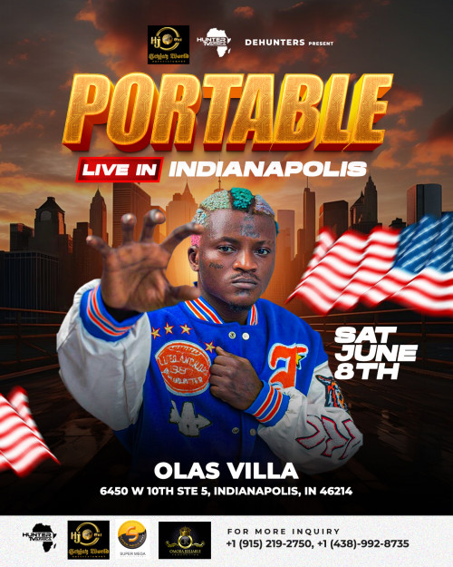 HUNTER TV AFRICA is organizing PORTABLE LIVE IN INDIANAPOLIS event by HUNTER TV AFRICA on 2024–06–08 08 PM in Canada, we are selling the tickets for PORTABLE LIVE IN INDIANAPOLIS. https://www.ticketgateway.com/event/view/portable-live-in-indianapolis
