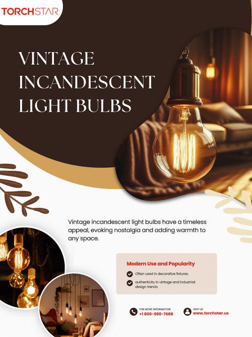 Unlike modern LED lights, incandescent light bulbs vintage in design emit a warm, soothing light that creates a welcoming and comfortable atmosphere. Their classic filament design, often visible through a clear or slightly tinted glass, adds a decorative element even when the lights are off. This makes them ideal for fixtures where the bulb is a focal point, such as chandeliers, pendant lights, and wall sconces. Shop now at https://torchstar.us/collections/residential-light-bulbs