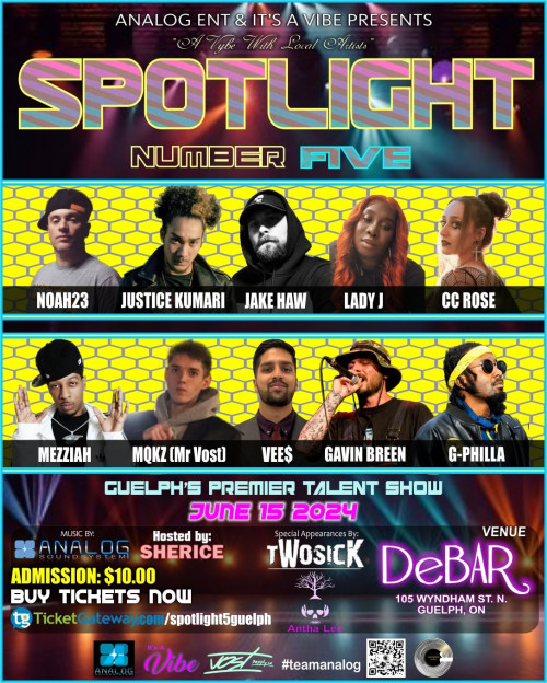 Analog Entertainment / Diverse is organizing Spotlight 5 Guelph's Premier Talent Show event by Analog Entertainment / Diverse on 2024–06–15 09 PM in Canada, we are selling the tickets for Spotlight 5 Guelph's Premier Talent Show. https://www.ticketgateway.com/event/view/spotlight5guelph