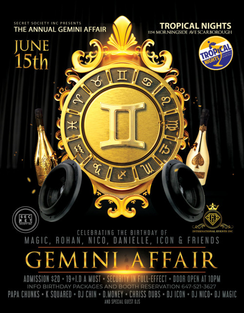 Secret Society Inc is organizing The Annual Gemini Affair event by Secret Society Inc on 2024–06–15 09 PM in Canada, we are selling the tickets for The Annual Gemini Affair. https://www.ticketgateway.com/event/view/annualgeminiaffair