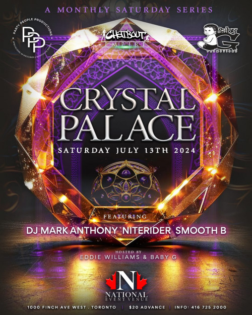 BABY G / CHATBOUT is organizing CRYSTAL PALACE event by BABY G / CHATBOUT on 2024–07–13 10 PM in Canada, we are selling the tickets for CRYSTAL PALACE. https://www.ticketgateway.com/event/view/crystal-palace