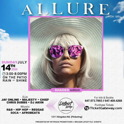 Intrigue Promo is organizing ALLURE: shades edition event by Intrigue Promo on 2024–07–14 03 PM in Canada, we are selling the tickets for ALLURE: shades edition. https://www.ticketgateway.com/event/view/allure--shade-edition