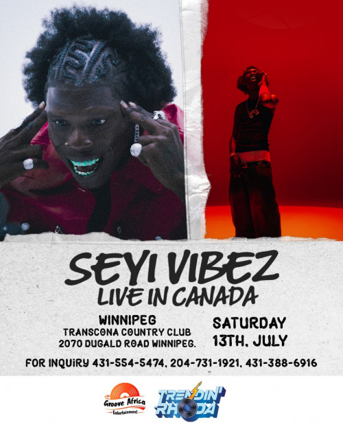 TrendinRhoda_ is organizing Seyi Vibez In Winnipeg event by TrendinRhoda_ on 2024–07–13 11 PM in Canada, we are selling the tickets for Seyi Vibez In Winnipeg. https://www.ticketgateway.com/event/view/seyi-vibez-in-winnipeg