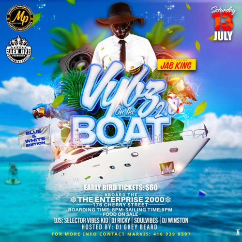 MarvisxLex_uz is organizing Vybz On The Boat 2.0 event by MarvisxLex_uz on 2024–07–13 08 PM in Canada, we are selling the tickets for Vybz On The Boat 2.0. https://www.ticketgateway.com/event/view/vybz-on-the-boat-2-0