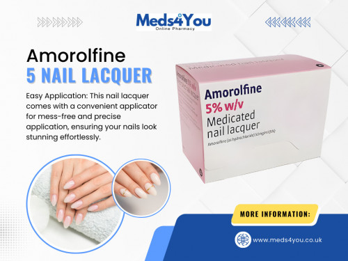 So why wait? Order Amorolfine 5 Nail Lacquer from Meds4You Online Pharmacy today and take the first step towards healthier, fungus-free nails.  Experience the convenience of effective treatment delivered right to your doorstep, ensuring you can restore nail health quickly and confidently.

Official Website: https://www.meds4you.co.uk/

Visit for More Information About: https://www.meds4you.co.uk/products/amorolfine-5-nail-lacquer-3ml

Address: 114-116 High Street, Coleshill, Birmingham B46 3BJ, United Kingdom
Phone: +44 333 577 5567

Our Profile: https://gifyu.com/meds4you

More Photos:

https://is.gd/j2lLP4
https://is.gd/T5s08E
https://is.gd/osPmp8
https://is.gd/6StnTX