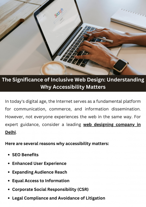 Inclusive web design means making websites usable for everyone, including those with disabilities. Accessibility is crucial because it ensures that all users, regardless of their abilities, can access and interact with online content. By prioritizing inclusive design, websites become more user-friendly and reach a wider audience. It's about creating equal opportunities for everyone to navigate and engage with digital content comfortably. To know more visit here https://singhimarketingsolutions.com/web-designing-services/delhi/